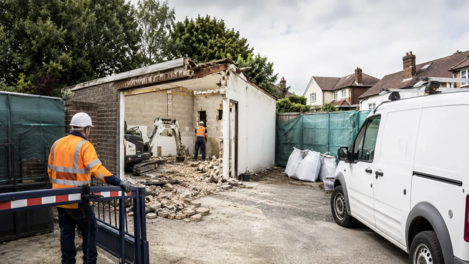 Mini demolition work during asbestos removal preparation project